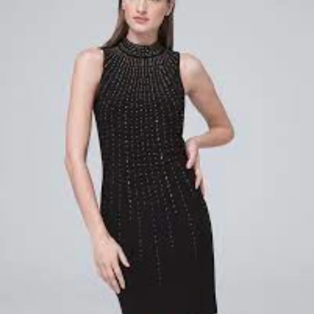 WHBM Black Embellished Shift Dress in sz small EUC - Picture 3 of 8